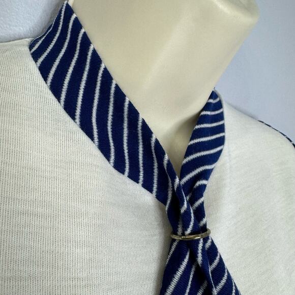 HELEN SUE 70s Vintage Nautical Collar Tie Neck Blouse Sleeveless Deadstock M - Picture 3 of 12